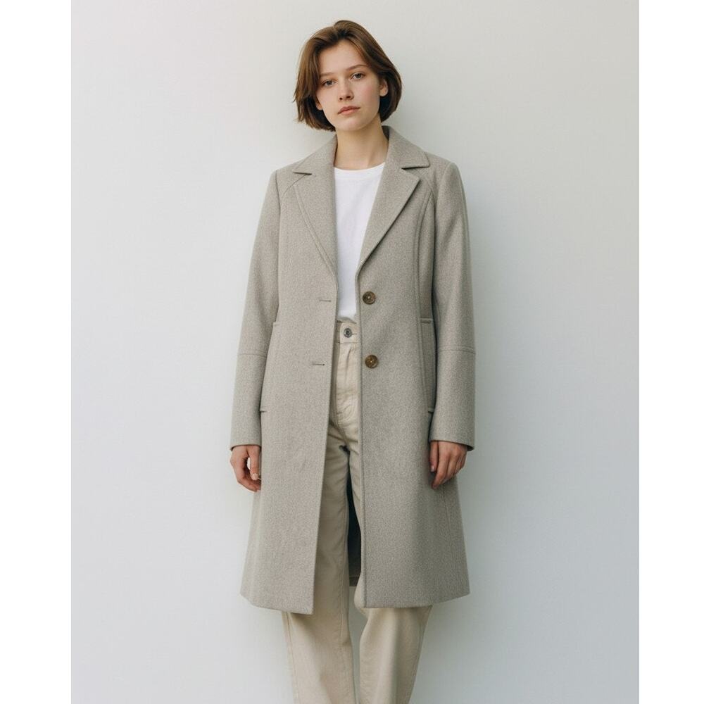 London Fog Peacoat Womens S Beige Wool Blend Single Breasted Button Front Lined